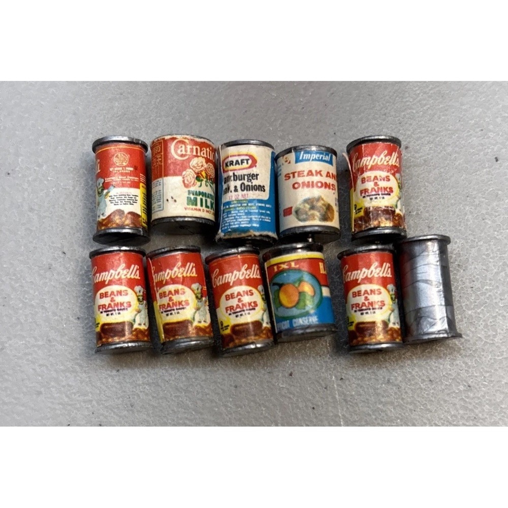 Vtg Lot 11 Dollhouse Food Cans Beans & Franks Miniatures Campbell's Kraft